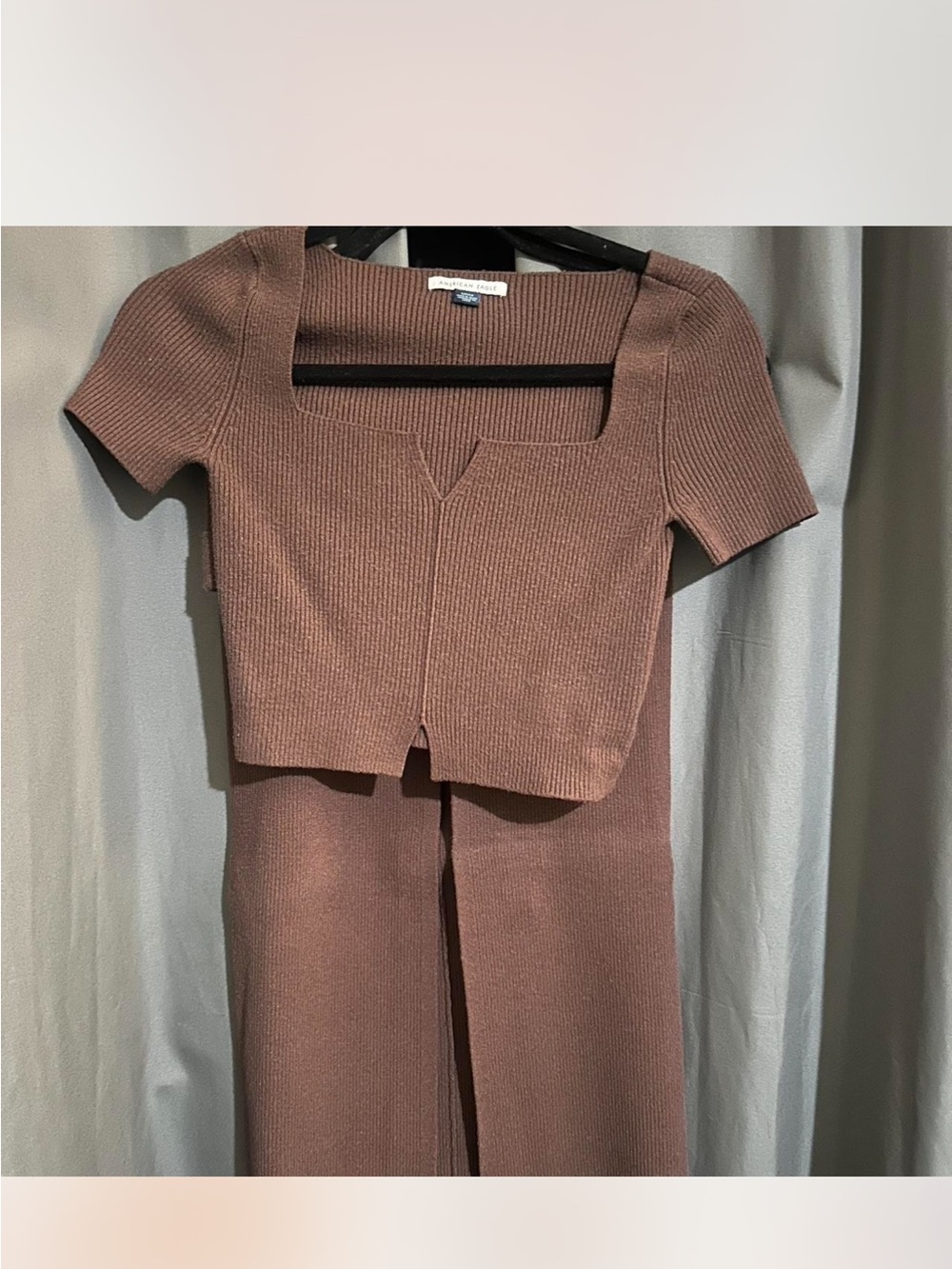 American Eagle Outfitters Ribbed skirt and top Set - Mauve Brown